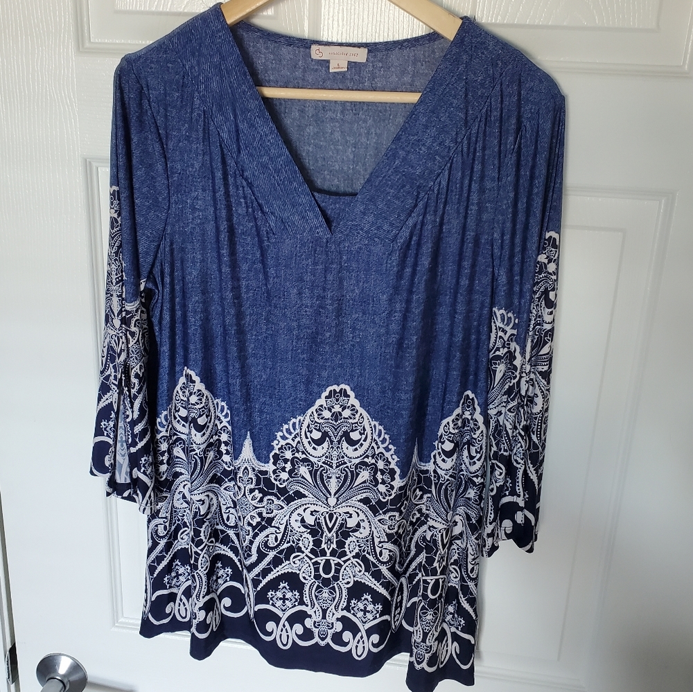 Established 1962 Denim Color Pattern Top - Picture 3 of 7